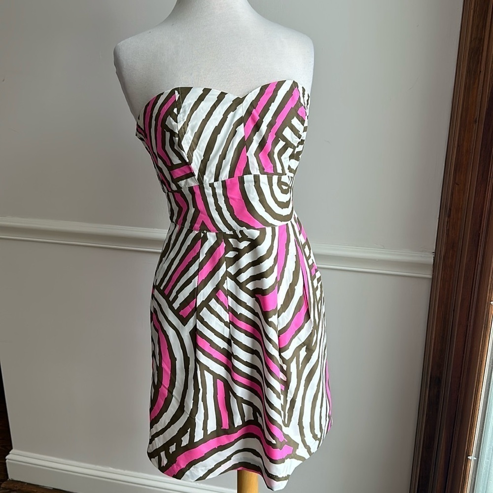 Walter by Walter Baker Dress pink Cream Geometric Retro Strapless medium EUC
